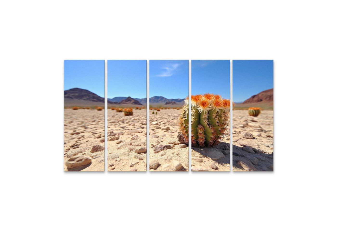 islandburner Leinwandbild Blühender Kaktus vor Wüstenlandschaft A Bilder von islandburner