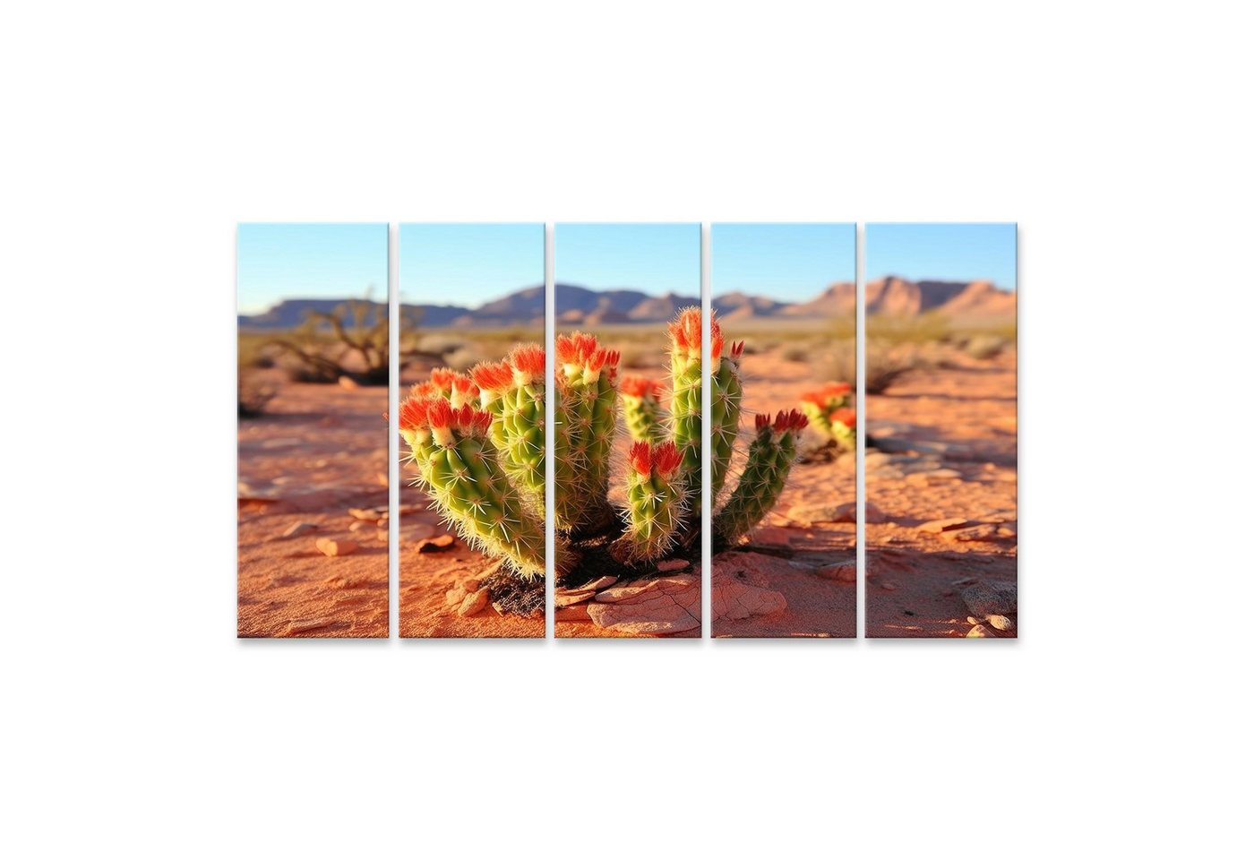 islandburner Leinwandbild Blühender Kaktus vor Wüstenlandschaft Bilder von islandburner