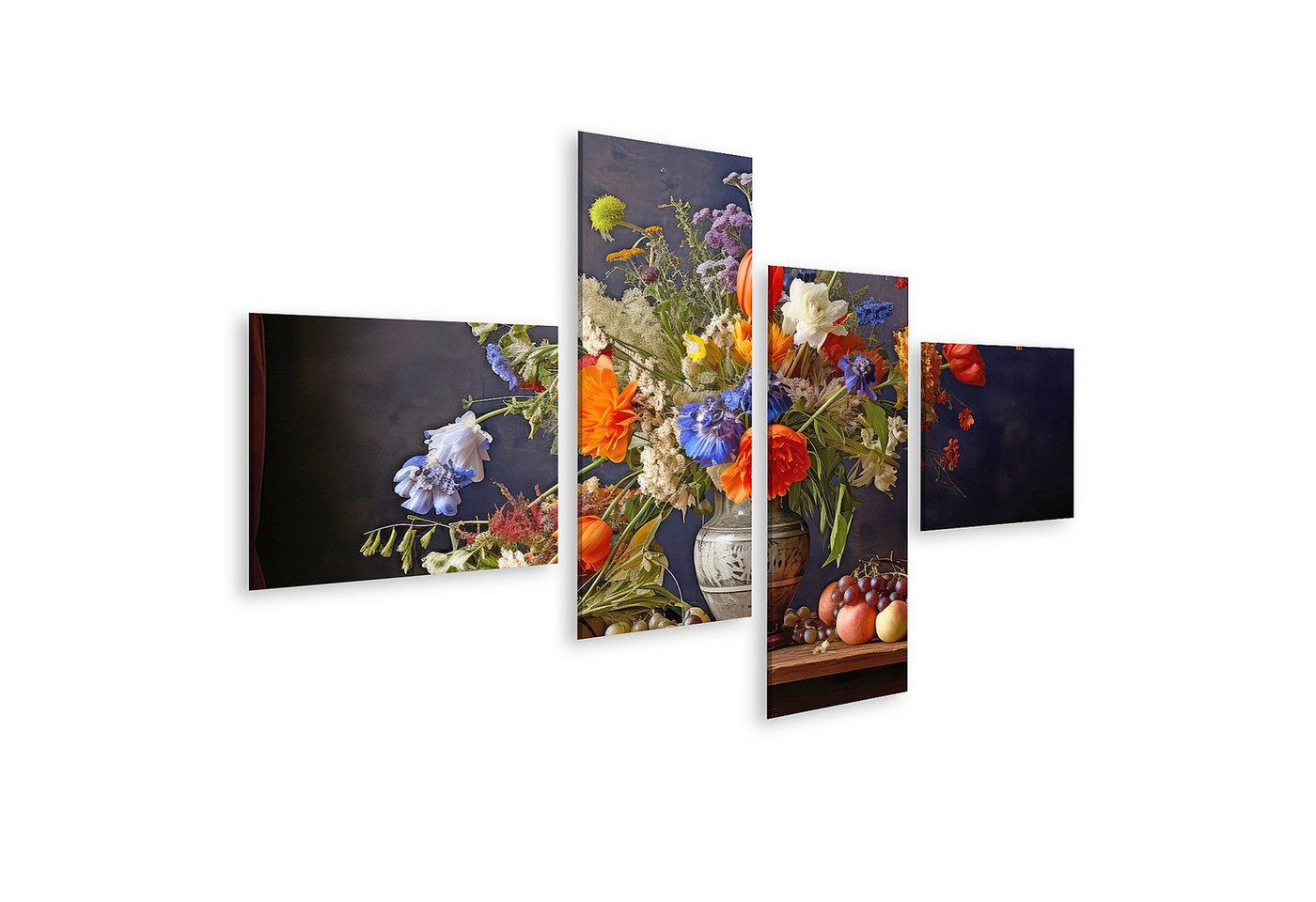 islandburner Leinwandbild Blumen Stillleben mit Obst auf einem Holztisch in Vase Wandbild islandburner Leinwandbild Blumen Stillleben mit Obst auf einem Holztisch in Vase Wandbild von islandburner