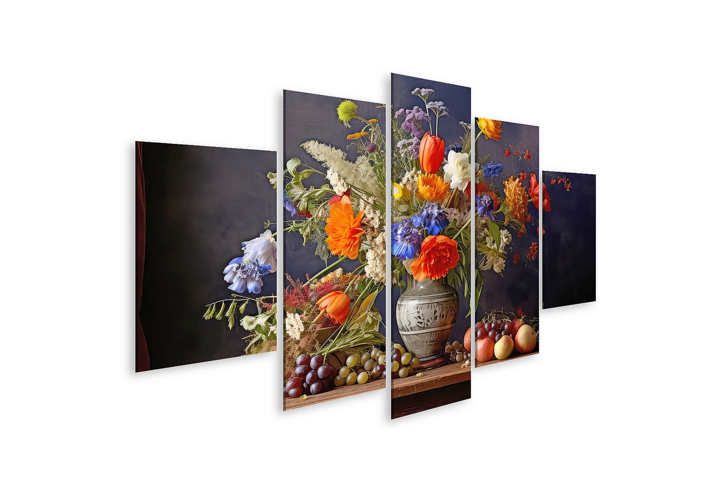 islandburner Leinwandbild Blumen Stillleben mit Obst auf einem Holztisch in Vase Wandbild islandburner Leinwandbild Blumen Stillleben mit Obst auf einem Holztisch in Vase Wandbild von islandburner
