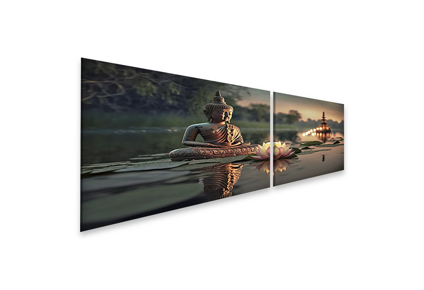 islandburner Leinwandbild Buddha Meditation mit Kerzen und Lotusblume im Wasser Wandbild islandburner Leinwandbild Buddha Meditation mit Kerzen und Lotusblume im Wasser Wandbild von islandburner