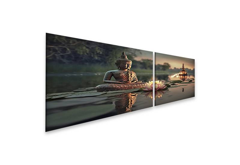 islandburner Leinwandbild Buddha Meditation mit Kerzen und Lotusblume im Wasser Wandbild von islandburner