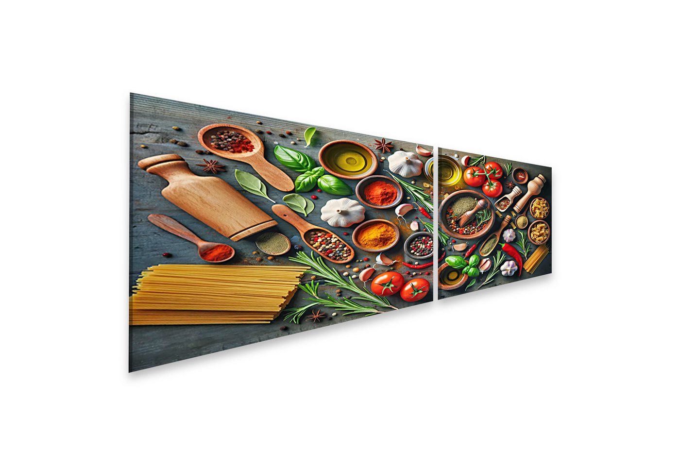 islandburner Leinwandbild Bunte Auswahl an frischen Kochzutaten Küchenbild für die Küche von islandburner