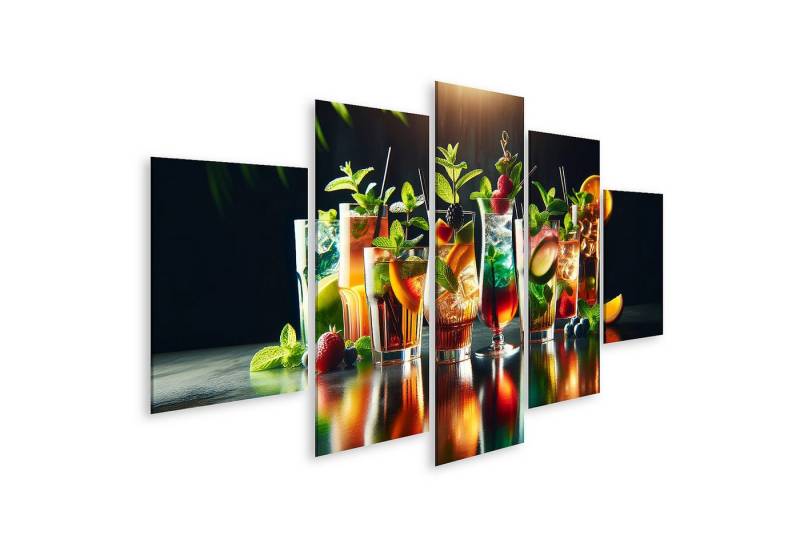 islandburner Leinwandbild Bunte Erfrischungsgetraenke mit Obst und Kraeutern auf einem Tisch islandburner Leinwandbild Bunte Erfrischungsgetraenke mit Obst und Kraeutern auf einem Tisch von islandburner