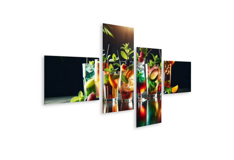 islandburner Leinwandbild Bunte Erfrischungsgetraenke mit Obst und Kraeutern auf einem Tisch von islandburner