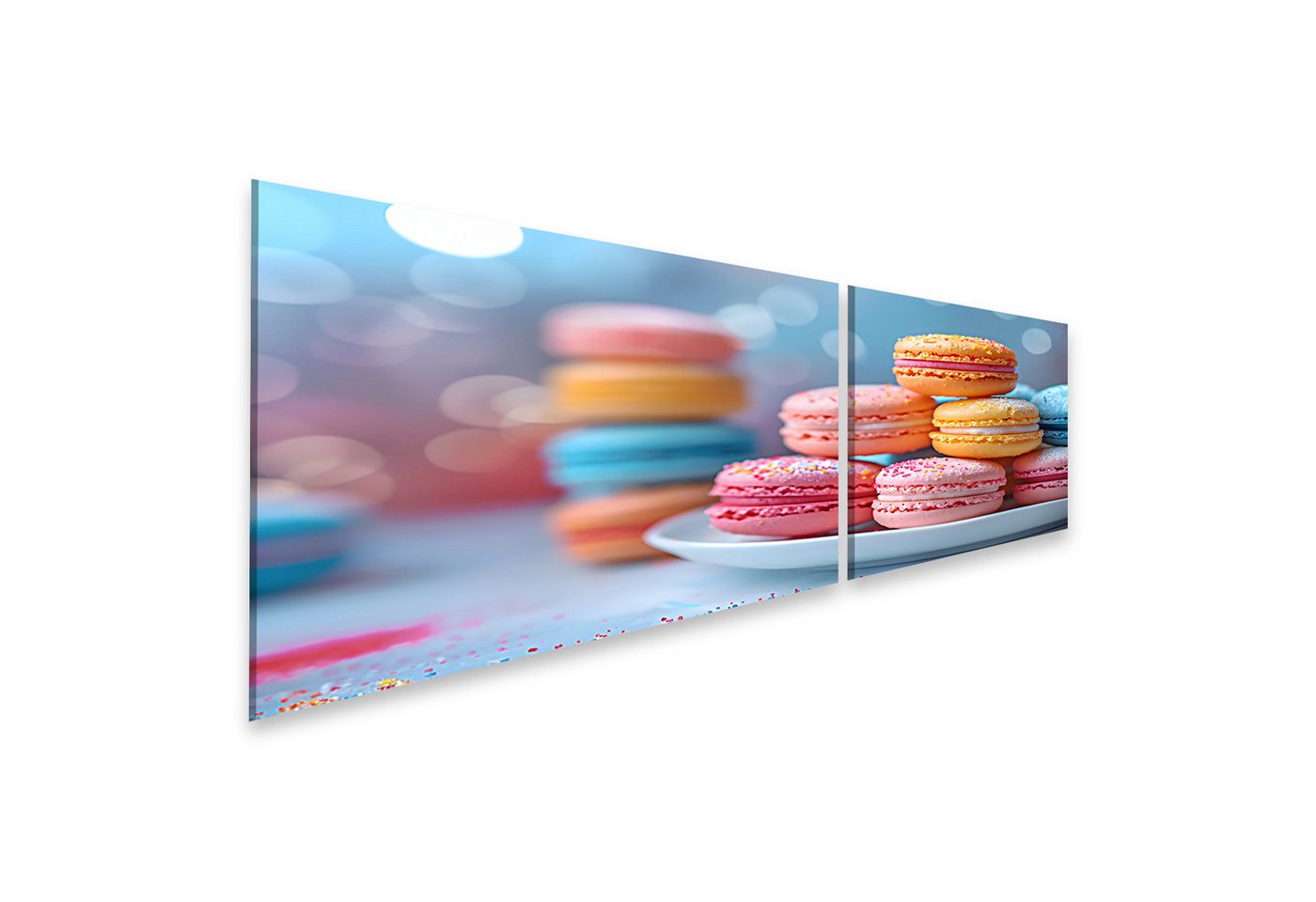 islandburner Leinwandbild Bunte Macarons auf weißem Teller mit hellem Hintergrund Wandbild islandburner Leinwandbild Bunte Macarons auf weißem Teller mit hellem Hintergrund Wandbild von islandburner