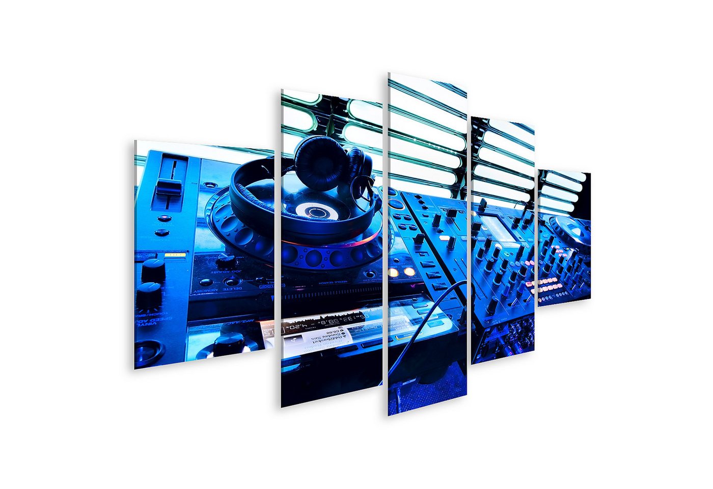 islandburner Leinwandbild DJ Pult Mit Kopfhörern Und Blauer Beleuchtung Wandbild von islandburner