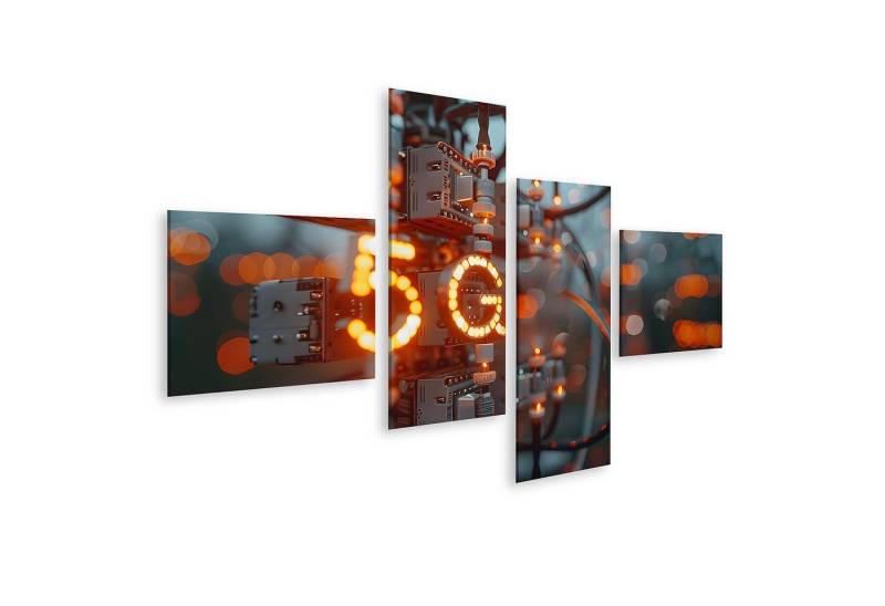 islandburner Leinwandbild Detailansicht einer kunstvoll aus Drähten gestalteten Wanduhr Wohnzimm von islandburner