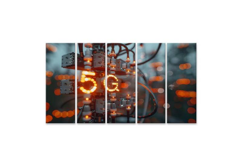 islandburner Leinwandbild Detailansicht einer kunstvoll aus Drähten gestalteten Wanduhr Wohnzimm von islandburner