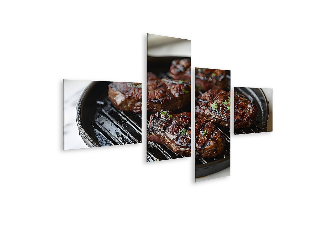 islandburner Leinwandbild Drei saftige Steaks brutzeln auf glühendem Grill, verbreiten delikate von islandburner