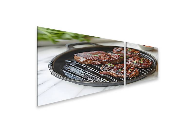 islandburner Leinwandbild Drei saftige Steaks brutzeln auf glühendem Grill, verbreiten delikate von islandburner