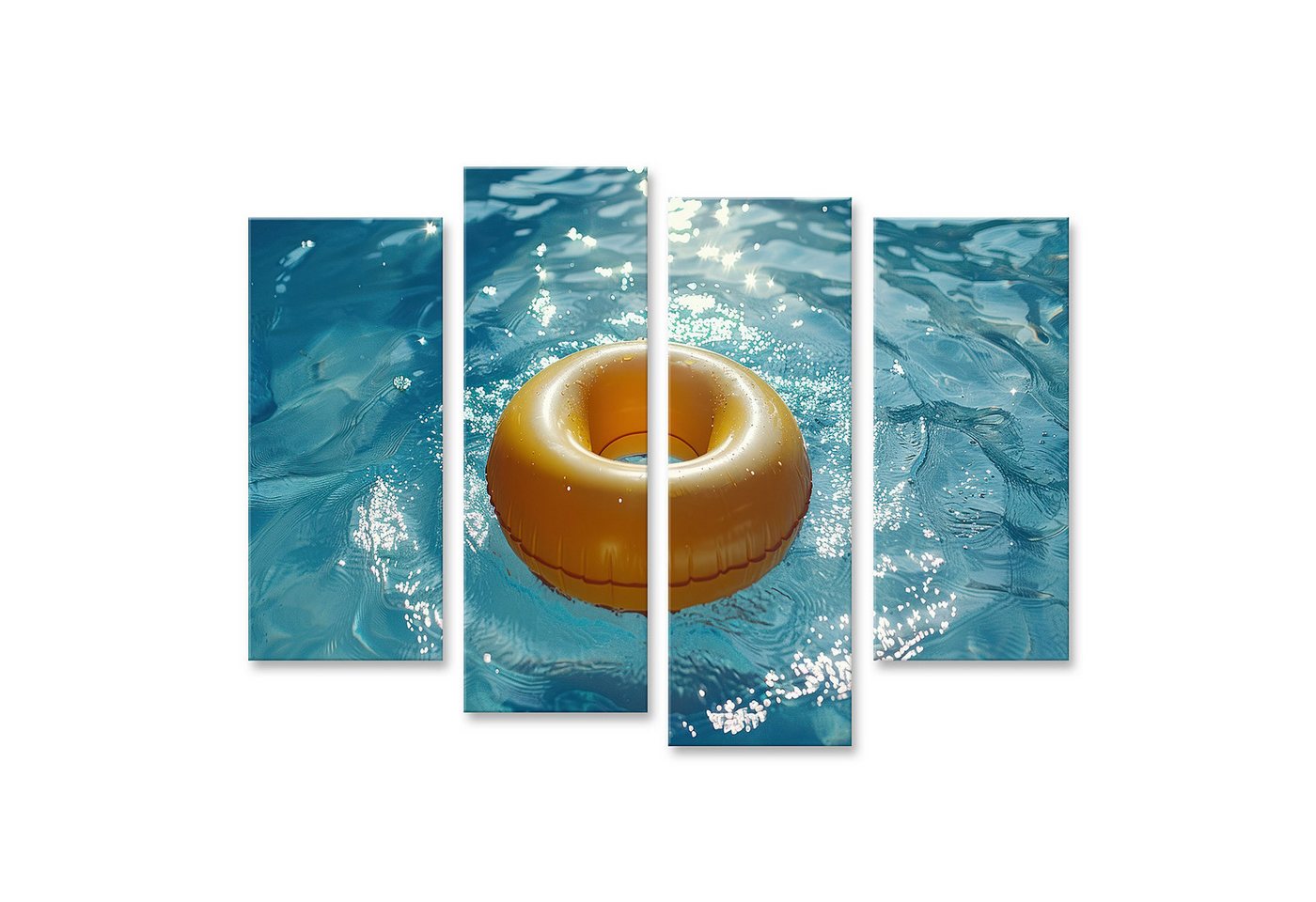 islandburner Leinwandbild Ein leuchtender gelber Schwimmring treibt elegant im azurblauen Pool B von islandburner