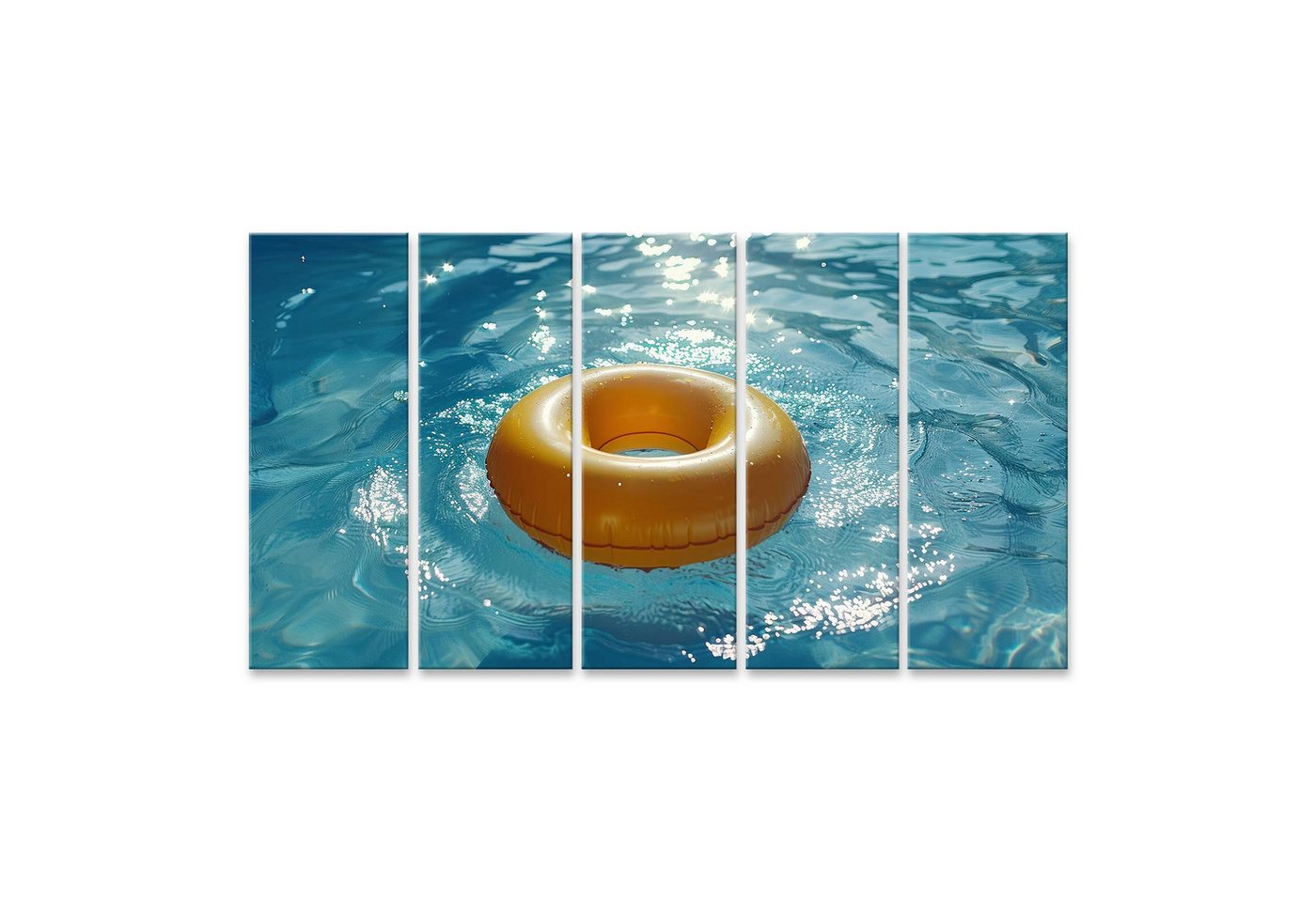 islandburner Leinwandbild Ein leuchtender gelber Schwimmring treibt elegant im azurblauen Pool B von islandburner