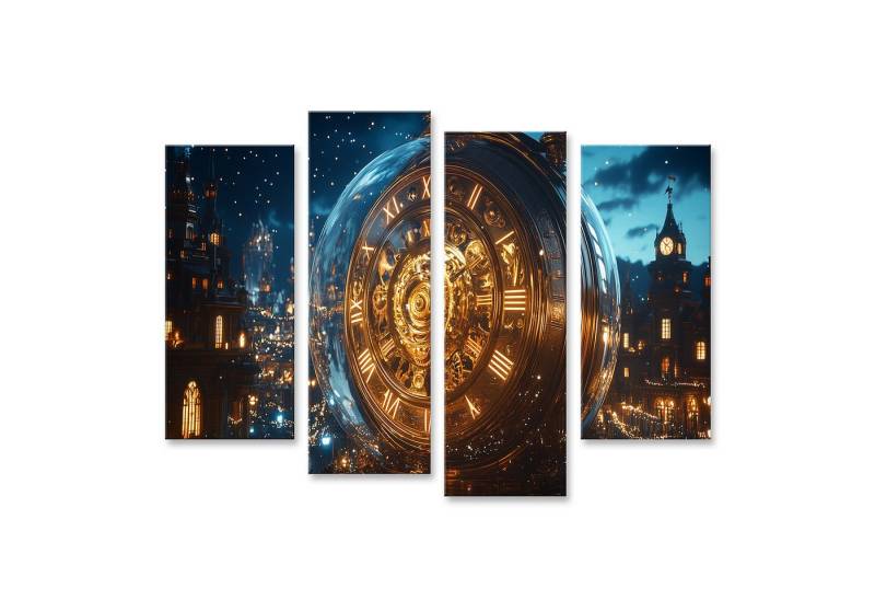islandburner Leinwandbild Eine riesige goldene Uhr in einer funkelnden Stadt bei Nacht von islandburner