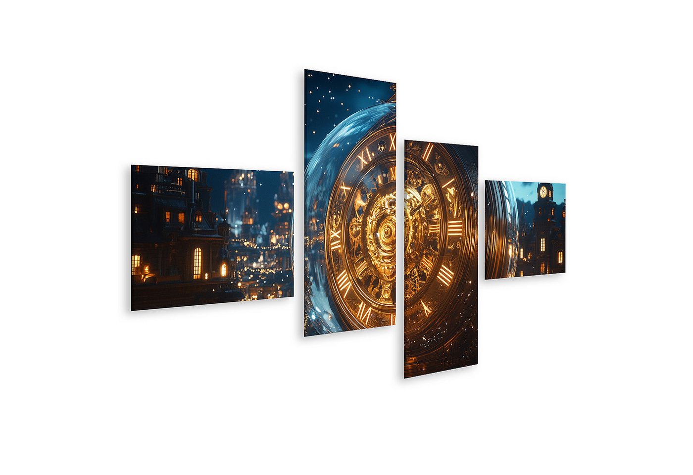 islandburner Leinwandbild Eine riesige goldene Uhr in einer funkelnden Stadt bei Nacht islandburner Leinwandbild Eine riesige goldene Uhr in einer funkelnden Stadt bei Nacht von islandburner