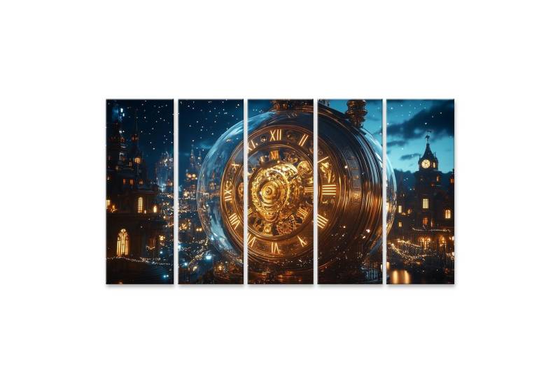 islandburner Leinwandbild Eine riesige goldene Uhr in einer funkelnden Stadt bei Nacht islandburner Leinwandbild Eine riesige goldene Uhr in einer funkelnden Stadt bei Nacht von islandburner
