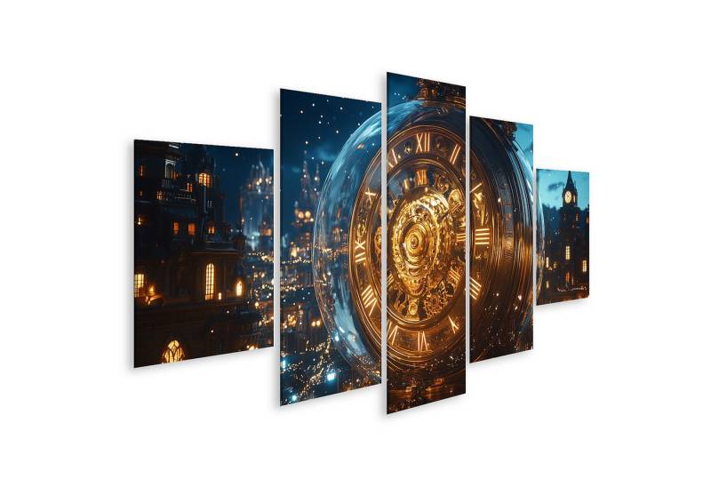 islandburner Leinwandbild Eine riesige goldene Uhr in einer funkelnden Stadt bei Nacht von islandburner