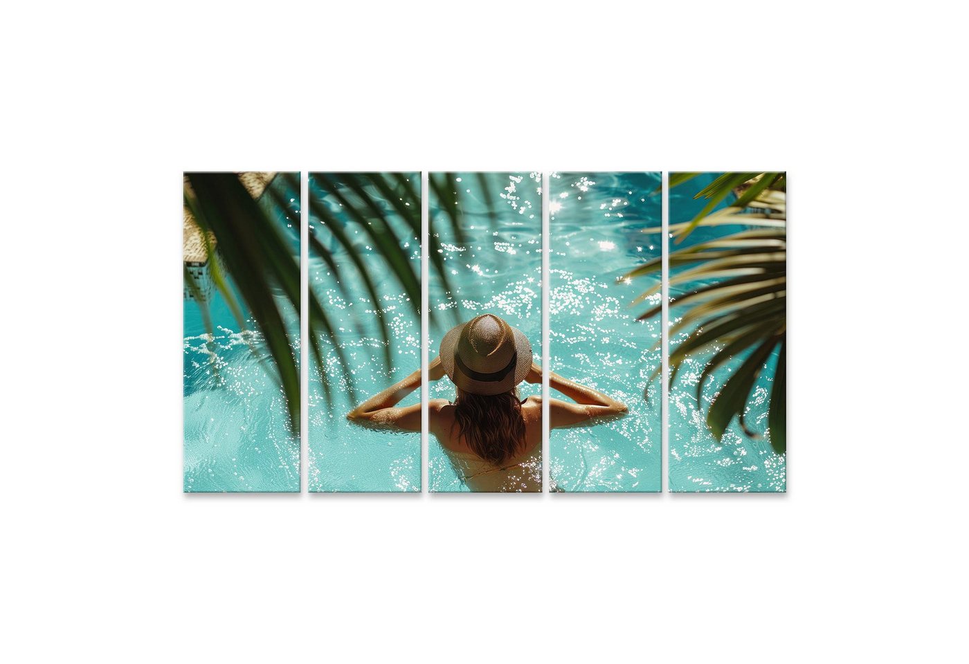 islandburner Leinwandbild Elegante Frau genießt entspannt einen luxuriösen Sommertag am Pool Lux von islandburner