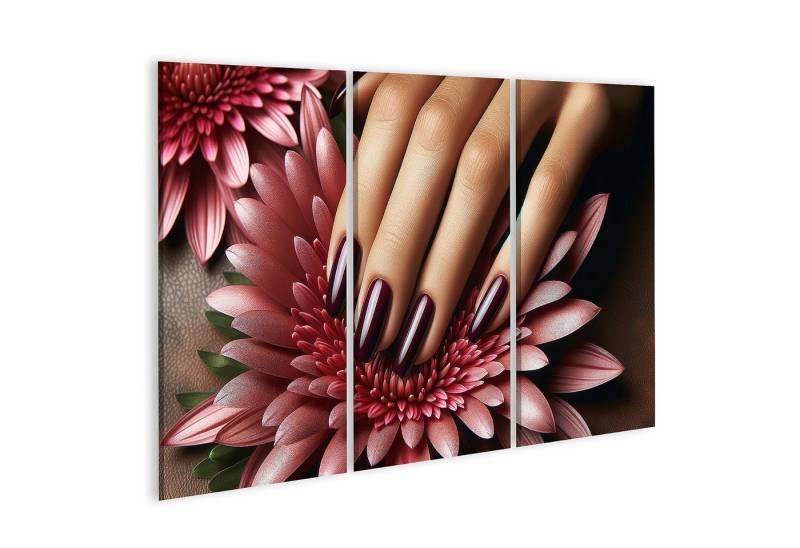 islandburner Leinwandbild Elegante Maniküre mit Tiefmaroon Lack auf Zarten Blütenblättern Nagels von islandburner
