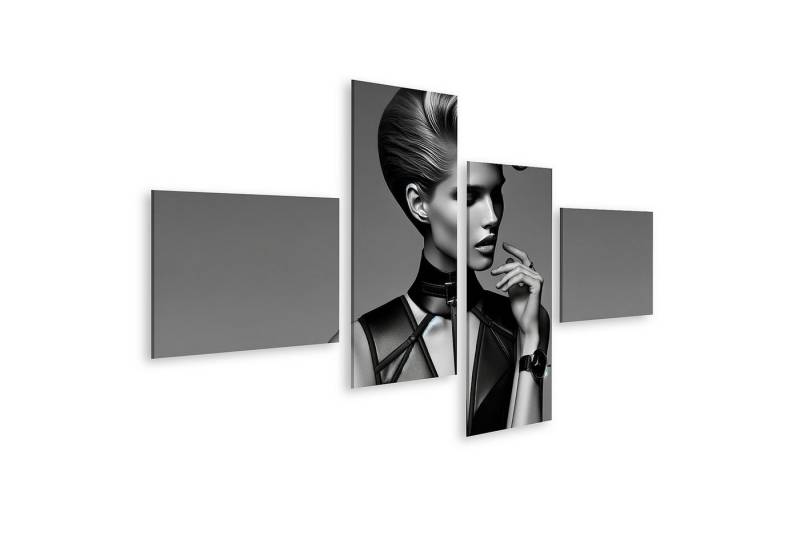 islandburner Leinwandbild Eleganz in Monochrom Model mit Futuristischer Frisur und Designer-Uhr von islandburner