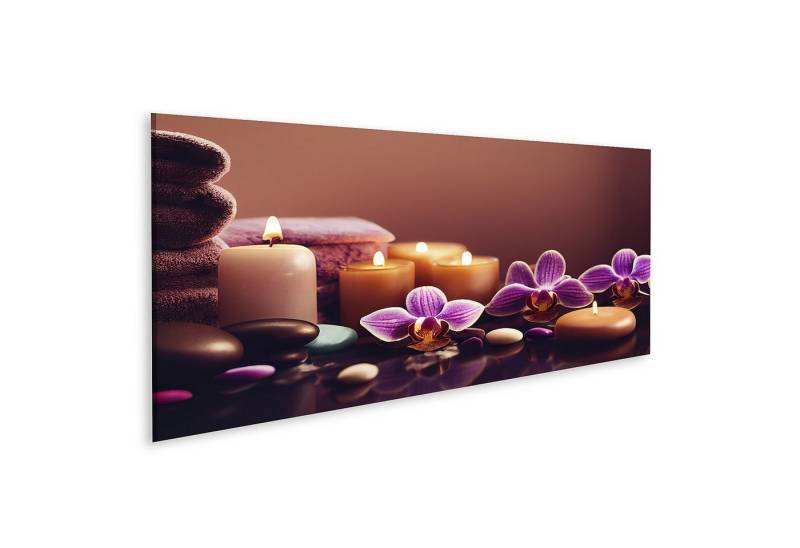 islandburner Leinwandbild Entspannung Kerzen Blumen Steine Spa Ambiente Wandbild von islandburner