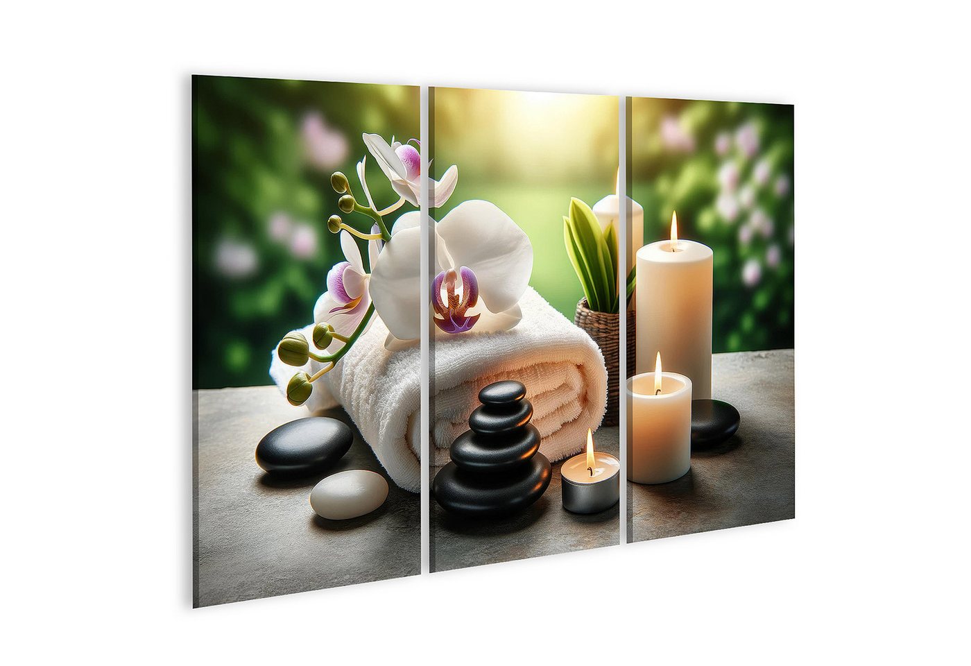 islandburner Leinwandbild Entspannung im Spa mit Kerzen und Orchideen Thai Massage Studio von islandburner