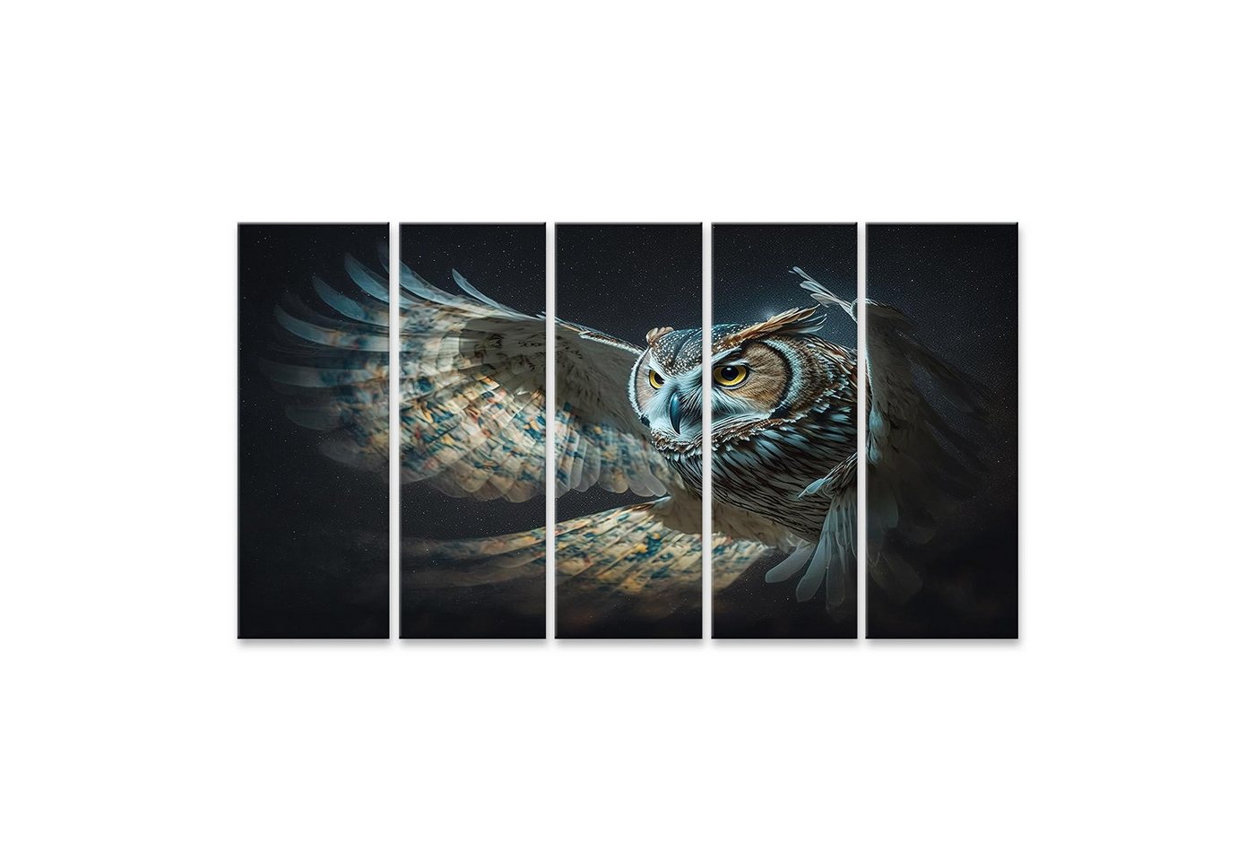 islandburner Leinwandbild Eule mit ausgebreiteten Flügeln Fliegende dunkle Wildtiere V Bilder von islandburner