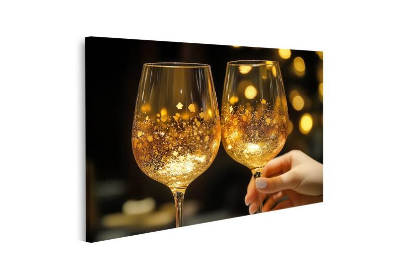 islandburner Leinwandbild Festliche Weingläser mit goldenem Glanz von islandburner