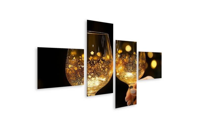 islandburner Leinwandbild Festliche Weingläser mit goldenem Glanz von islandburner