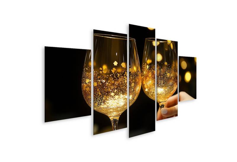 islandburner Leinwandbild Festliche Weingläser mit goldenem Glanz von islandburner