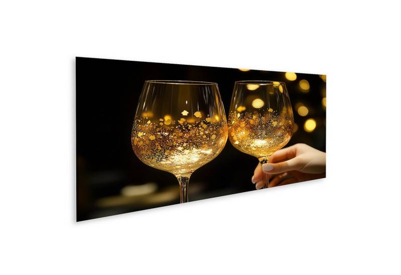 islandburner Leinwandbild Festliche Weingläser mit goldenem Glanz von islandburner