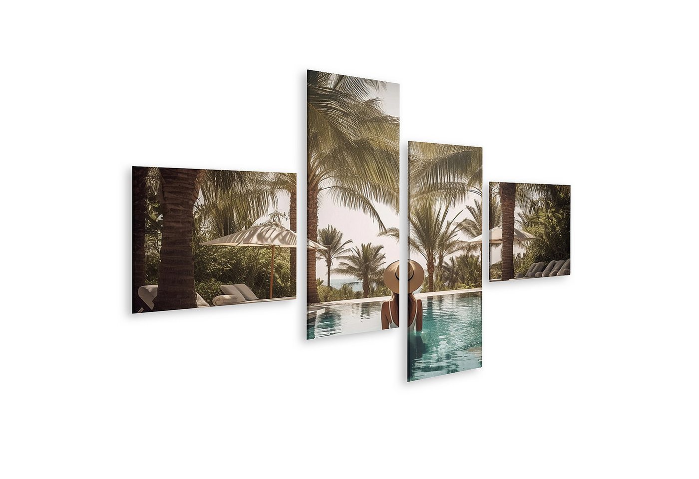 islandburner Leinwandbild Frau Entspannt Sich Im Pool Unter Palmen Mit Sonnenschirm Wandbild islandburner Leinwandbild Frau Entspannt Sich Im Pool Unter Palmen Mit Sonnenschirm Wandbild von islandburner