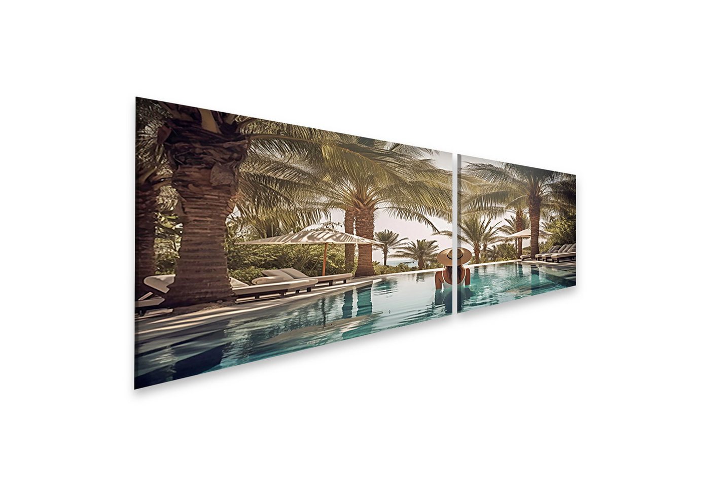 islandburner Leinwandbild Frau Entspannt Sich Im Pool Unter Palmen Mit Sonnenschirm Wandbild islandburner Leinwandbild Frau Entspannt Sich Im Pool Unter Palmen Mit Sonnenschirm Wandbild von islandburner