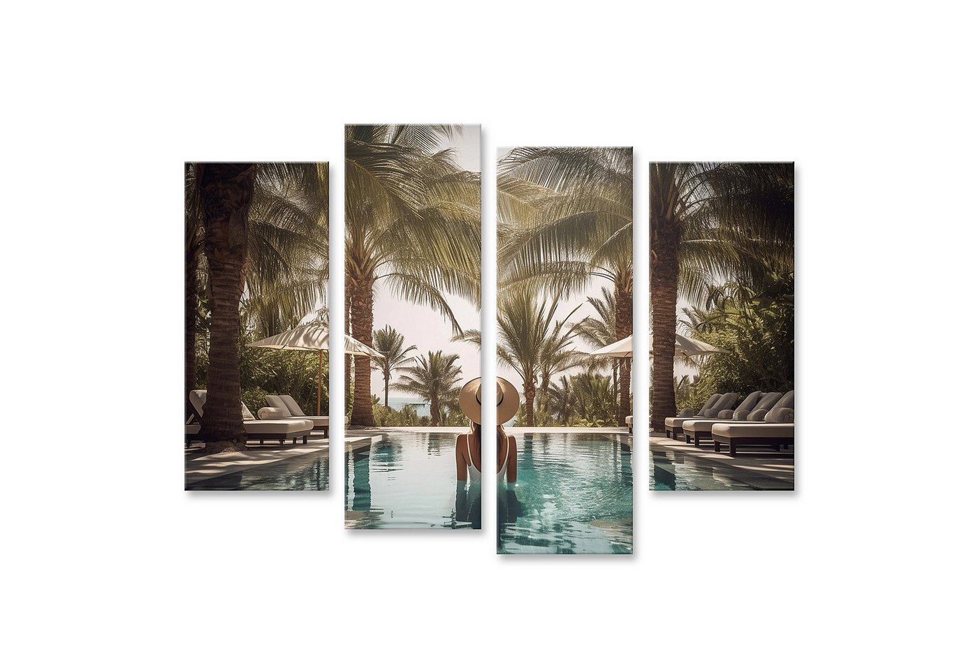 islandburner Leinwandbild Frau Entspannt Sich Im Pool Unter Palmen Mit Sonnenschirm Wandbild islandburner Leinwandbild Frau Entspannt Sich Im Pool Unter Palmen Mit Sonnenschirm Wandbild von islandburner