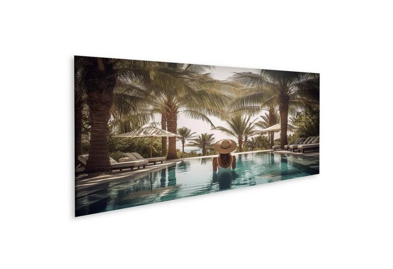 islandburner Leinwandbild Frau Entspannt Sich Im Pool Unter Palmen Mit Sonnenschirm Wandbild islandburner Leinwandbild Frau Entspannt Sich Im Pool Unter Palmen Mit Sonnenschirm Wandbild von islandburner