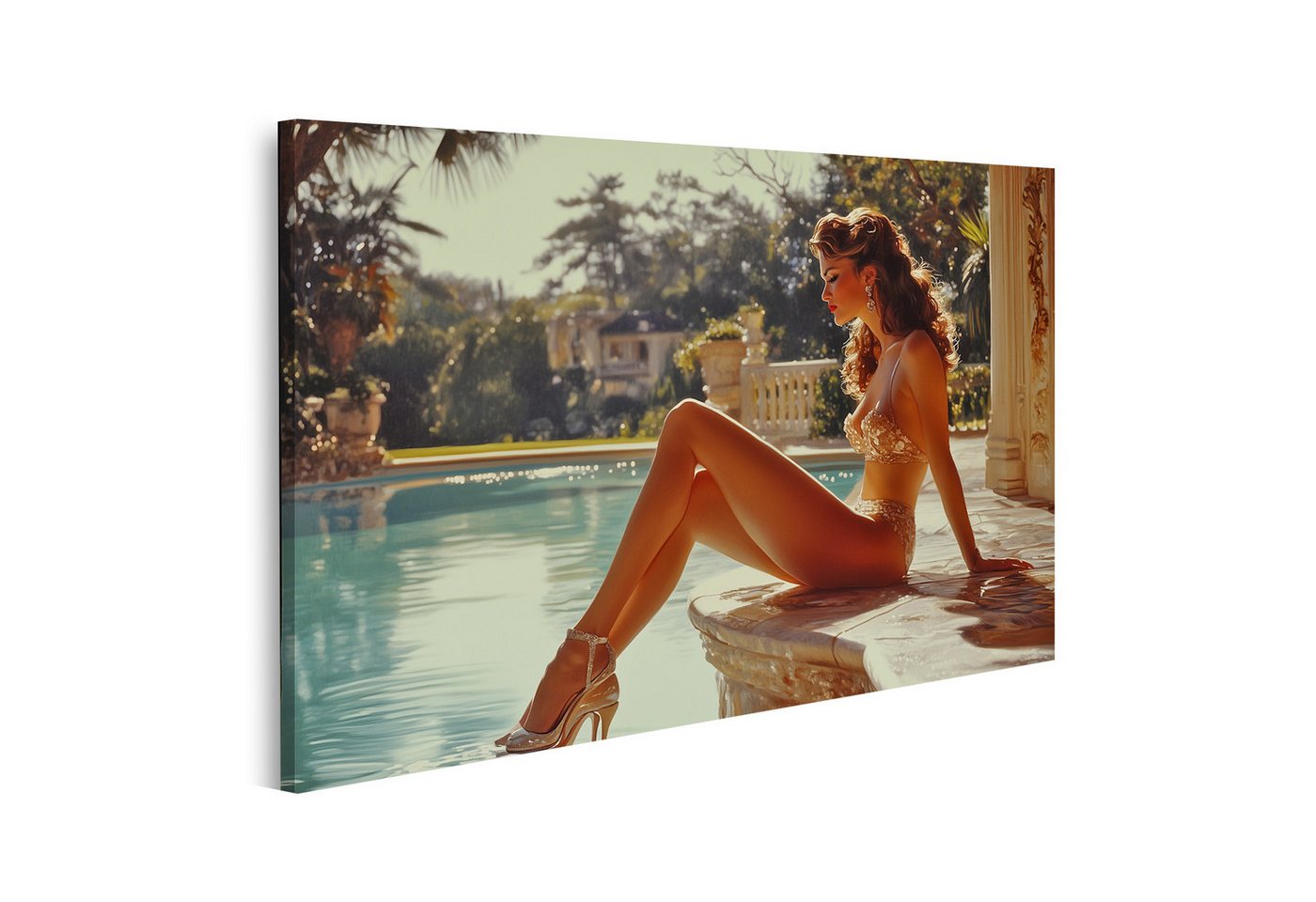 islandburner Leinwandbild Frau am luxuriösen Pool in eleganter Kleidung islandburner Leinwandbild Frau am luxuriösen Pool in eleganter Kleidung von islandburner