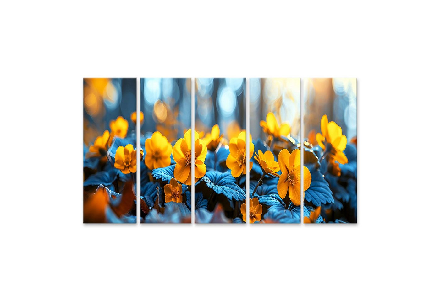 islandburner Leinwandbild Frühlingskarte: Erwachende Natur mit jungen Trieben, Blumen und Feiers von islandburner