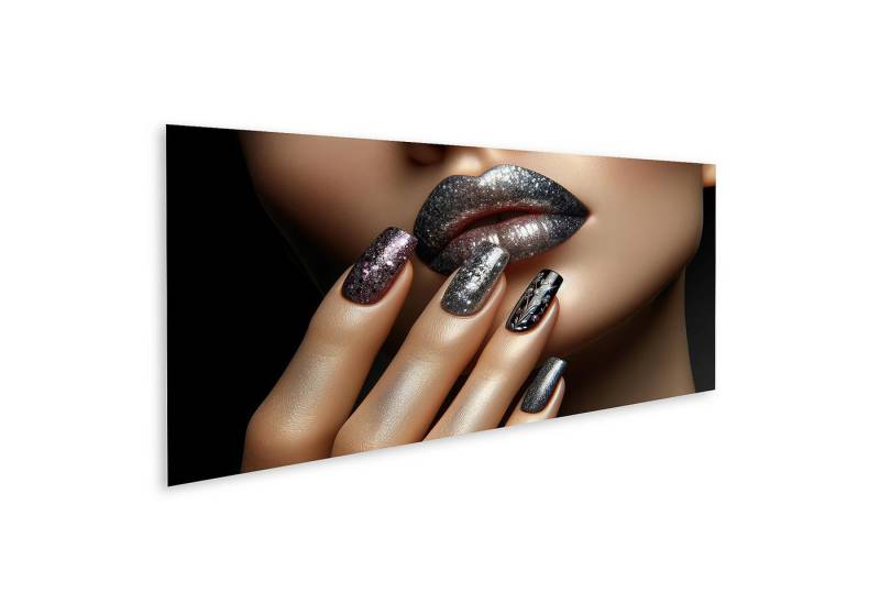 islandburner Leinwandbild Glitzernde Lippen und Nägel in Silber und Pflaume Nagelstudio Beauty S von islandburner