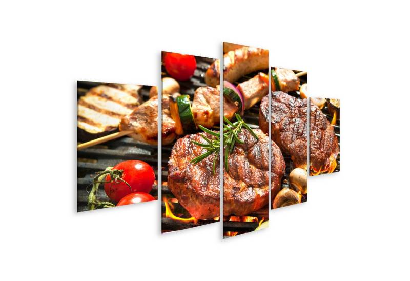islandburner Leinwandbild Grill Assorted Delicious Grilled Meat Vegetable Over Coals B Bilder von islandburner