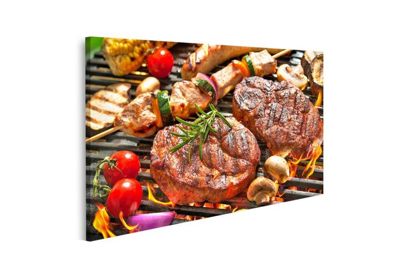islandburner Leinwandbild Grill Assorted Delicious Grilled Meat Vegetable Over Coals B Bilder von islandburner