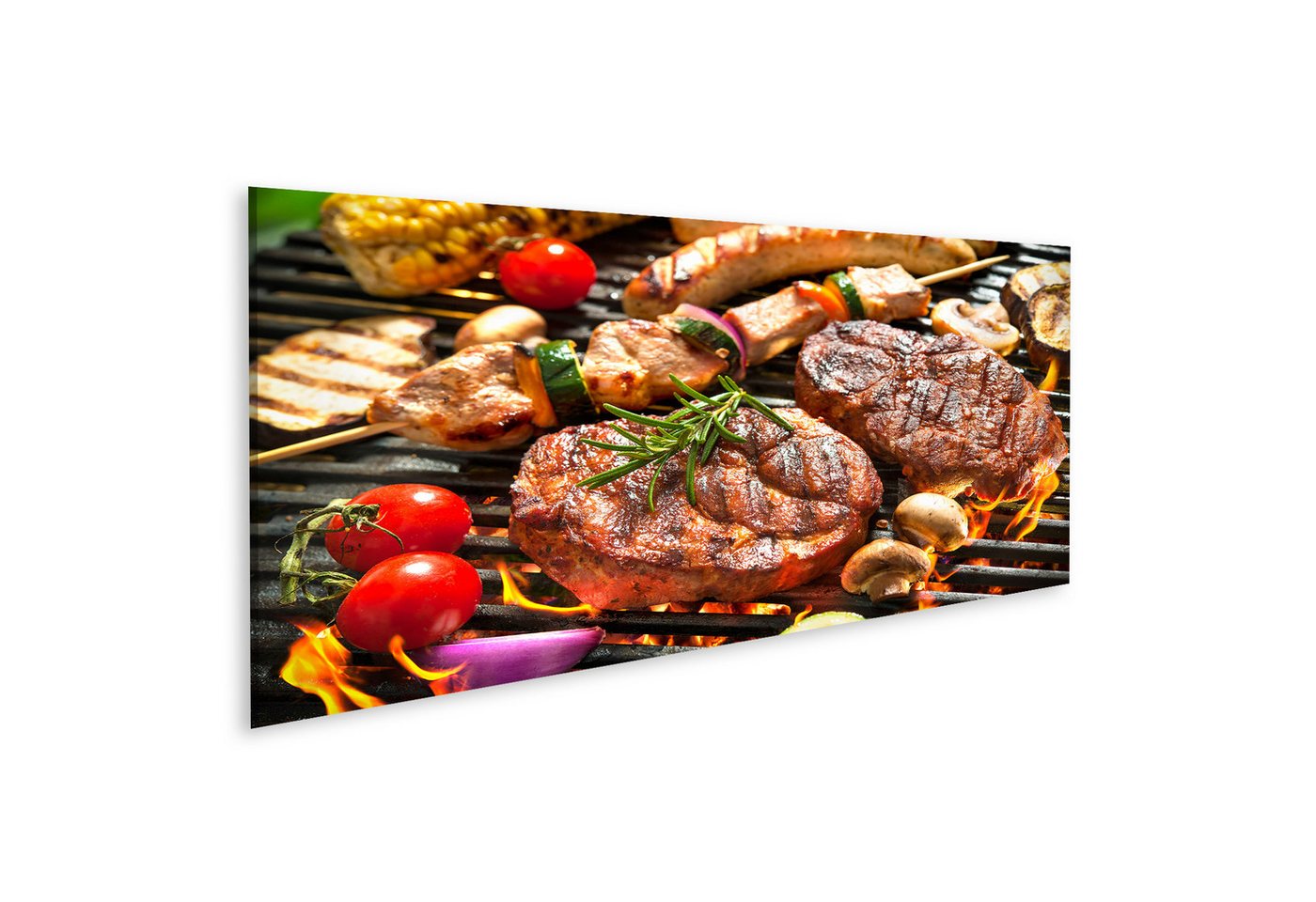 islandburner Leinwandbild Grill Assorted Delicious Grilled Meat Vegetable Over Coals B Bilder von islandburner