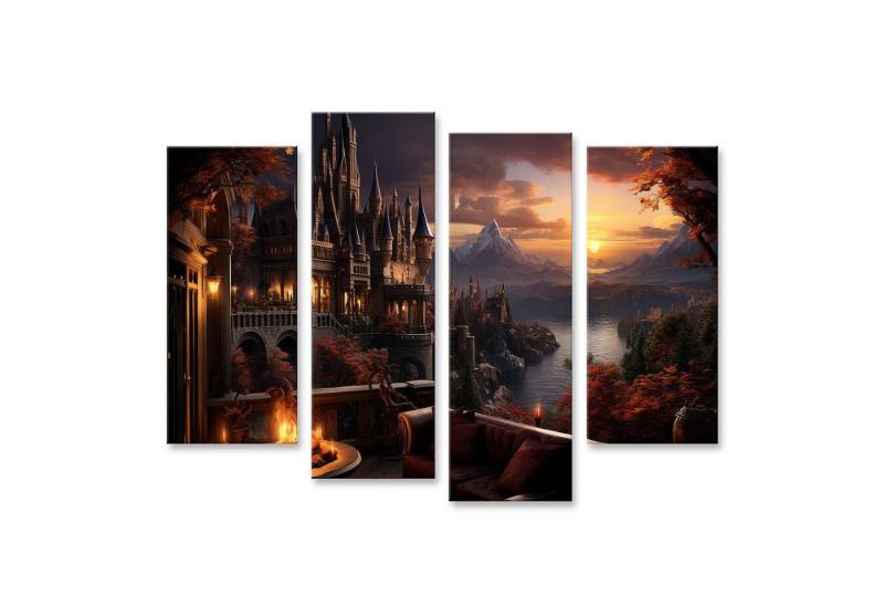 islandburner Leinwandbild Herbstsonnenuntergang im magischen Schloss Wandbild von islandburner