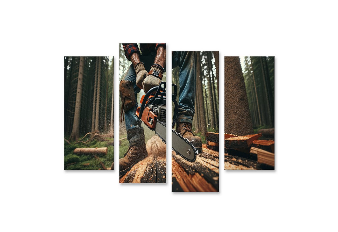 islandburner Leinwandbild Holzfäller beim Sägen eines Baumstamms mit Kettensäge von islandburner