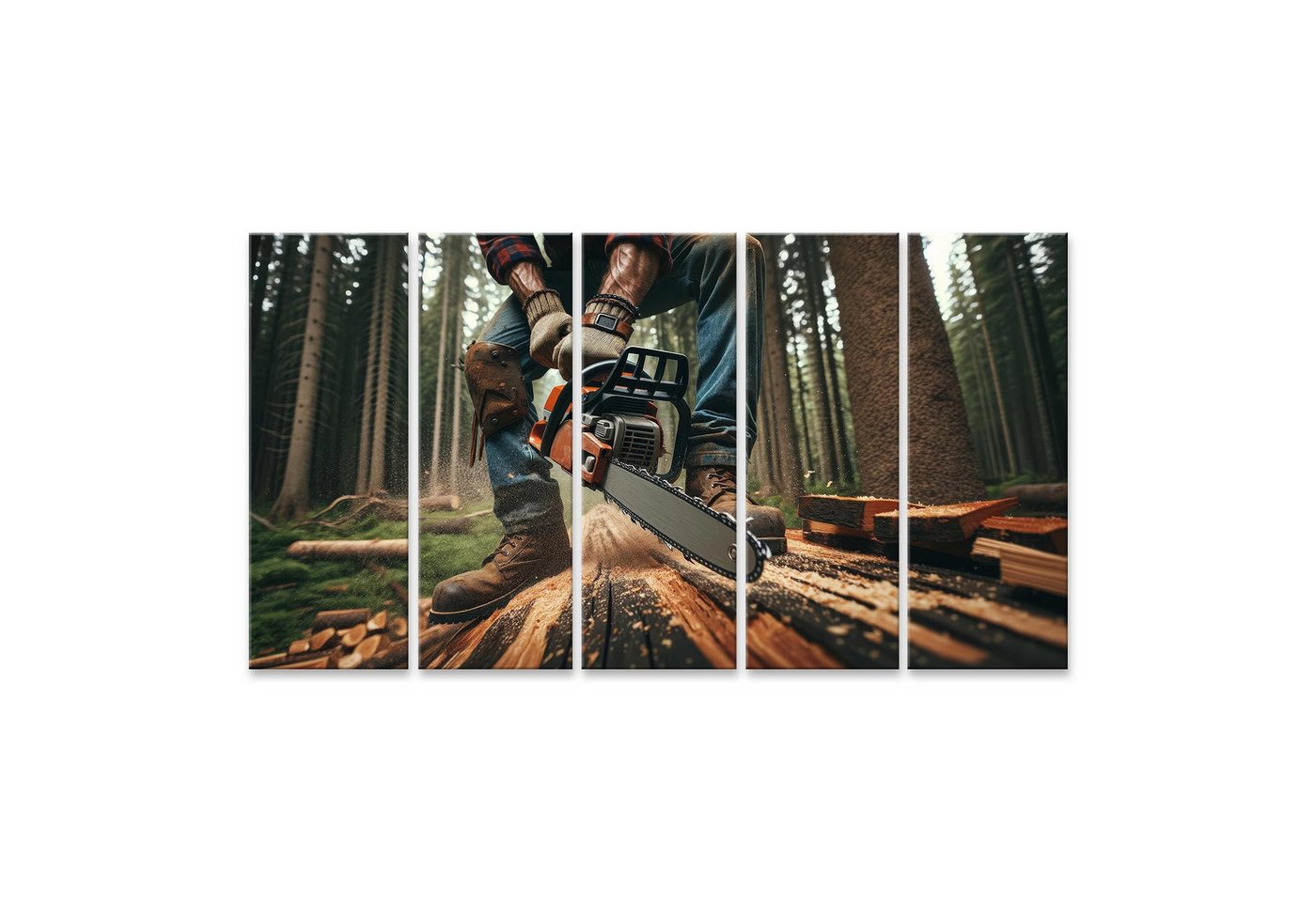 islandburner Leinwandbild Holzfäller beim Sägen eines Baumstamms mit Kettensäge von islandburner