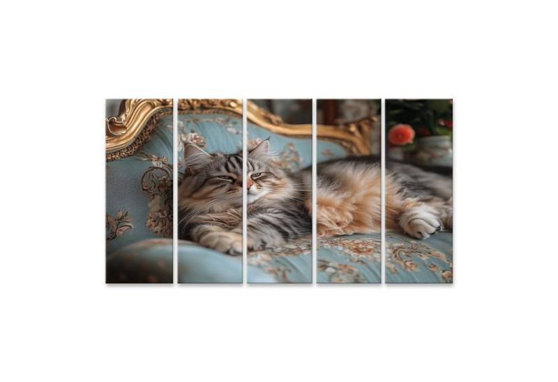 islandburner Leinwandbild Katze entspannt auf antikem Sofa von islandburner