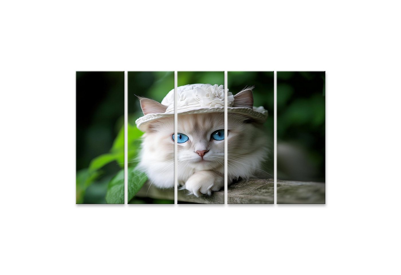 islandburner Leinwandbild Katze mit Hut und blauen Augen in der Natur von islandburner