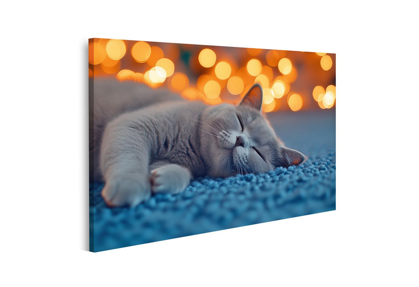 islandburner Leinwandbild Katze schlafend auf blauem Teppich mit Lichtern islandburner Leinwandbild Katze schlafend auf blauem Teppich mit Lichtern von islandburner