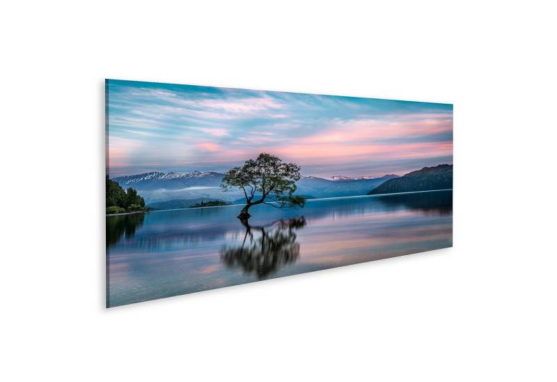 islandburner Leinwandbild Lake Wanaka Tree Sonnenaufgang mit nebligen Bergen Neuseelan Bilder von islandburner