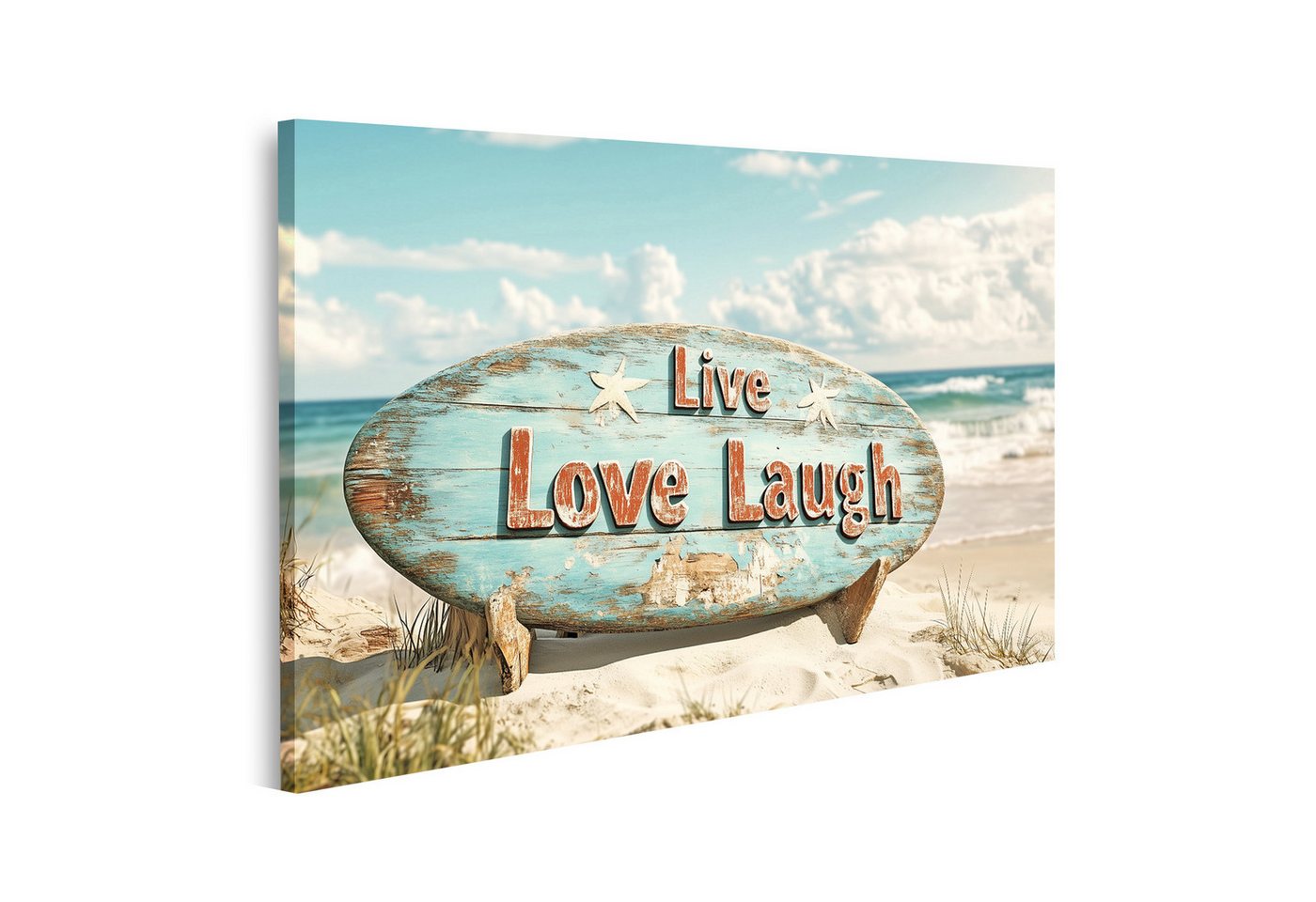 islandburner Leinwandbild Leben Lieben Lachen Schild am Strand islandburner Leinwandbild Leben Lieben Lachen Schild am Strand von islandburner