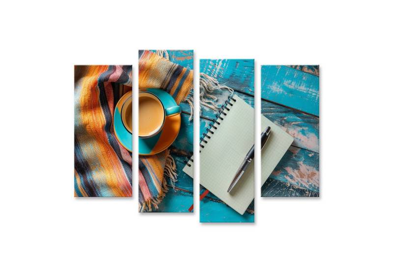 islandburner Leinwandbild Leuchtendes Bildungskonzept: Stillleben mit Notizbuch, Kaffeetasse und von islandburner